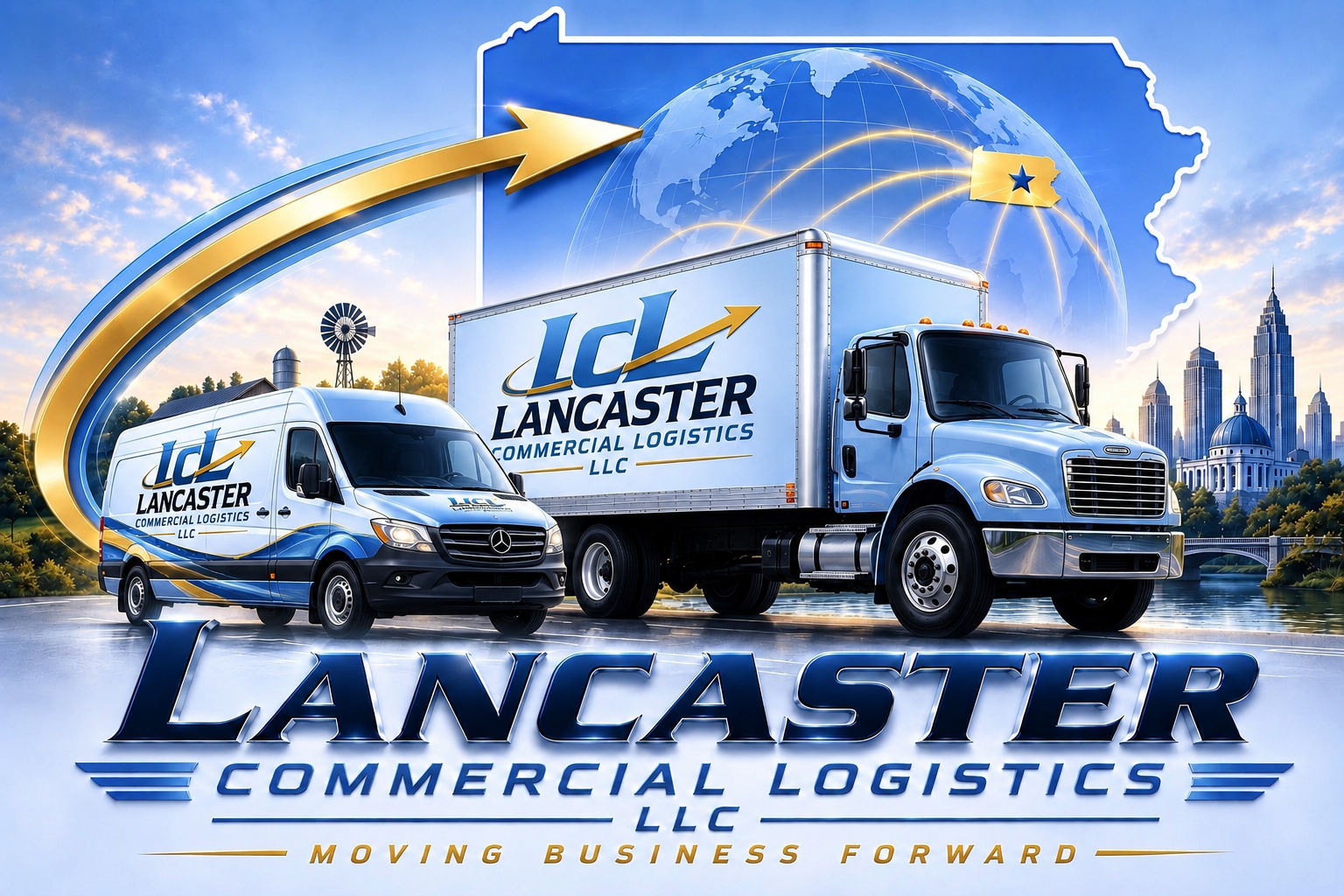 Lancaster Commercial Logistics cargo van and 26-ft straight truck for regional commercial transportation in Pennsylvania